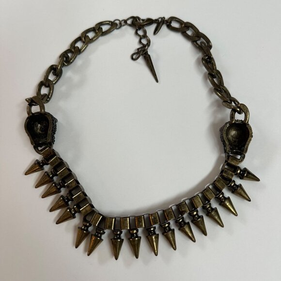 Natasha Spiked Leopard Head Choker Necklace Chunky Brass Tone Goth Punk Y2K - Picture 9 of 10